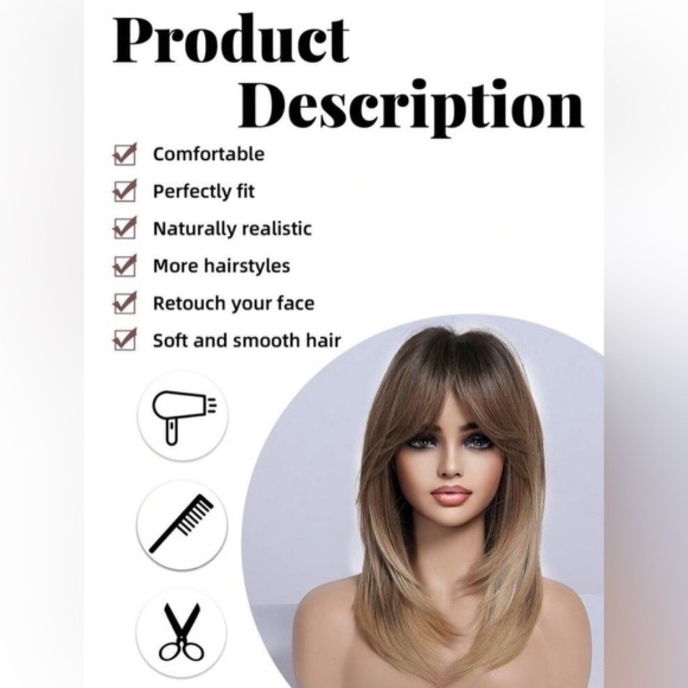 Balayage Medium Blonde Layered Short Wig - Side Bangs - Picture 4 of 13